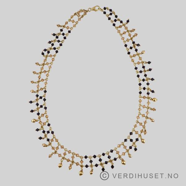 Hovedbilde Halssmykke i 14 K gull med sorte og beige perler