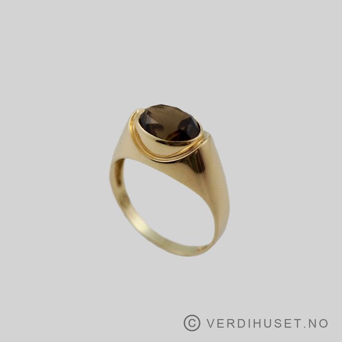 Hovedbilde Ring i 14 K gull med brun sten