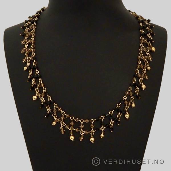 Hovedbilde Halssmykke i 14 K gull med sorte og beige perler