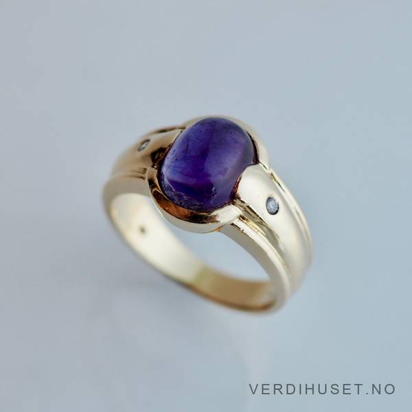 Hovedbilde Ring i 14 K gull med ametyst og diamanter