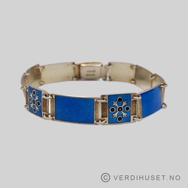 Hovedbilde Armbånd i forgylt sølv med lys blå og sort emalje