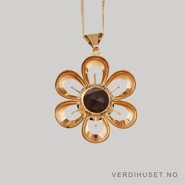 Hovedbilde Anheng i 14 K gull med røyk kvarts