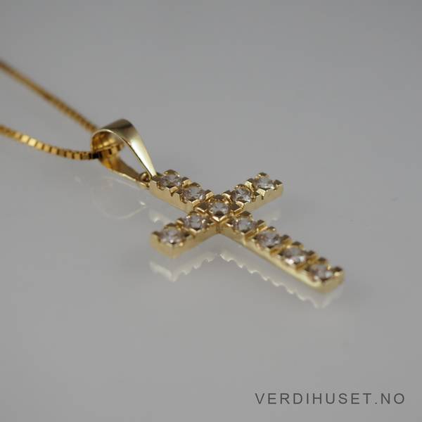 Hovedbilde Anheng i 14 K gull med blanke stener