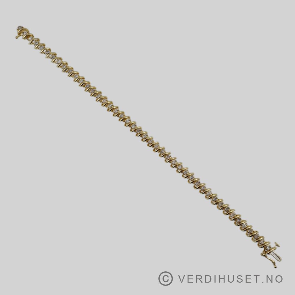 Armbånd i 14 K gull med blanke stener