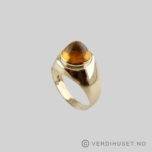 Hovedbilde Ring i 14 K gull med gul sten