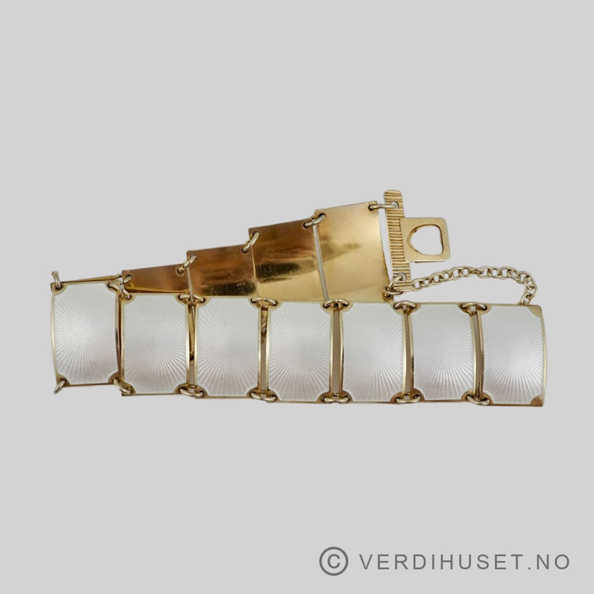 Armbånd i forgylt sølv med hvit emalje - D-A