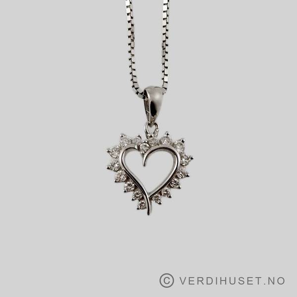 Hovedbilde Anheng/Hjerte i 14 K hvitt gull med diamanter