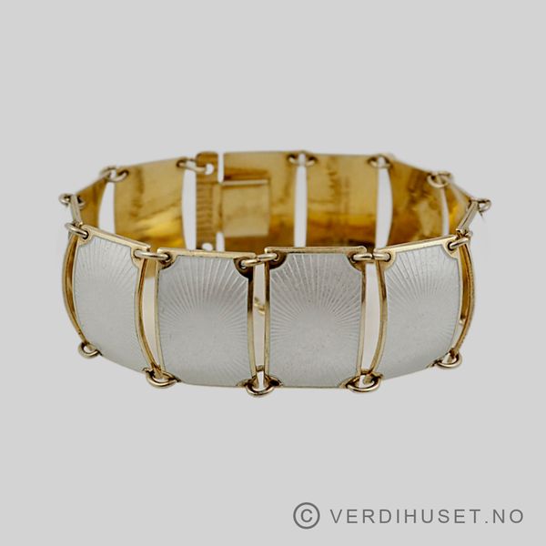 Hovedbilde Armbånd i forgylt sølv med hvit emalje - D-A