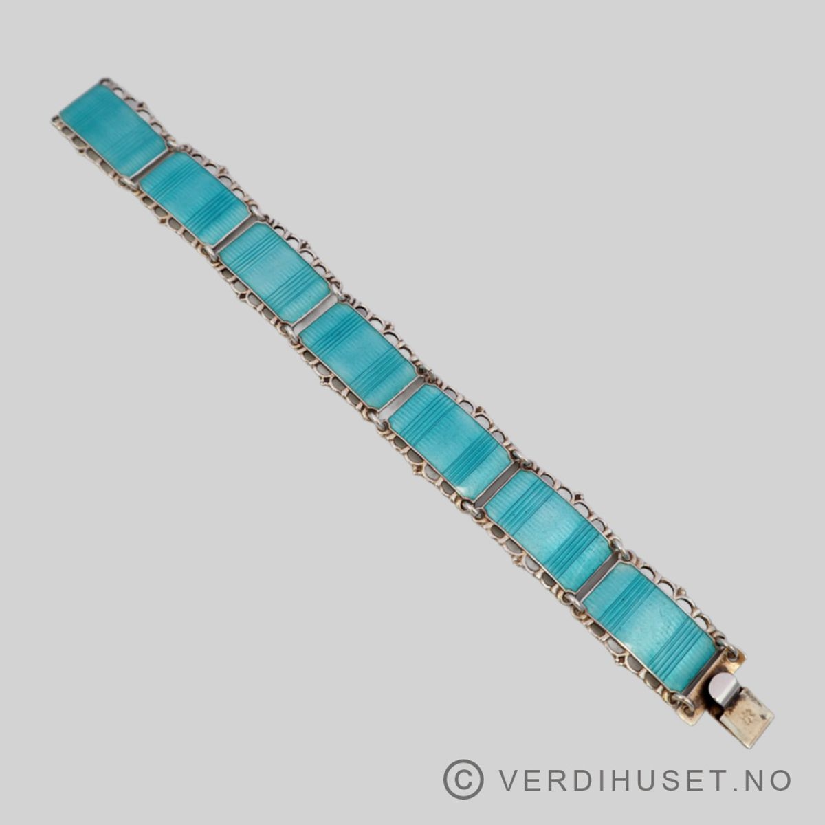Armbånd i forgylt sølv med lys blå/turkis emalje