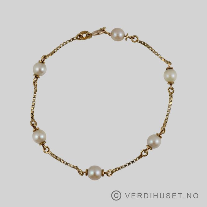 Hovedbilde Armbånd i 14 K gull med perler