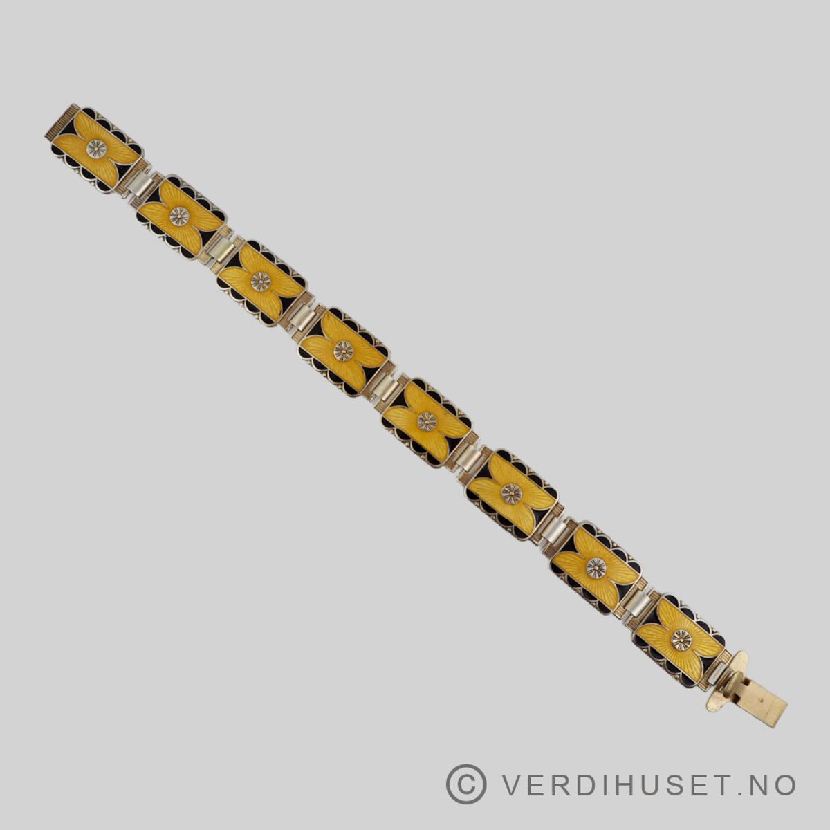 Armbånd i forgylt sølv med gul og sort emalje
