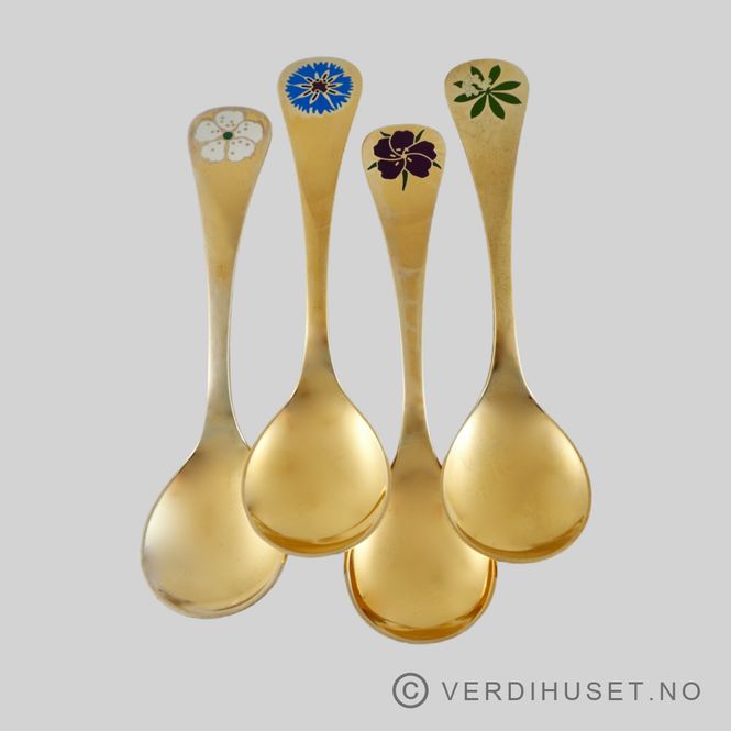 Hovedbilde Georg Jensen forgylt skje med blomstermotiv og ...