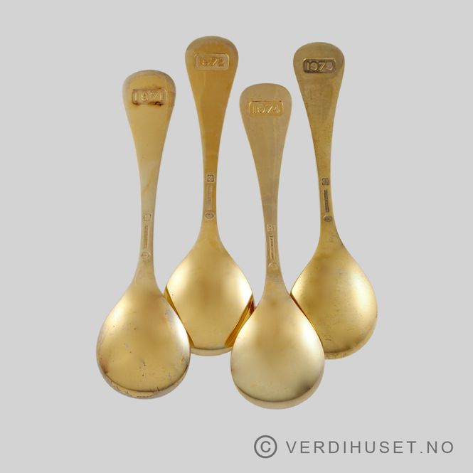 Hovedbilde Georg Jensen forgylt skje med blomstermotiv og ...
