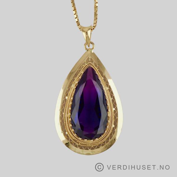 Hovedbilde Stort anheng i 18 K gull med lilla sten