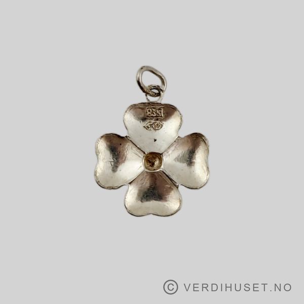 Hovedbilde Anheng/Firkløver i forgylt sølv med grønn emalje