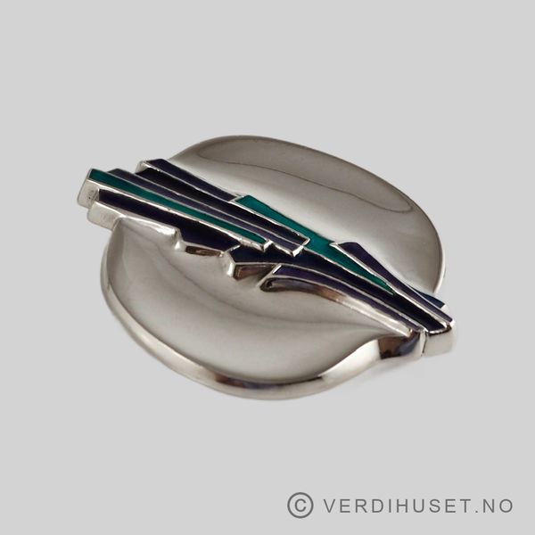 Hovedbilde Brosje/Anheng i sølv med lilla og grønn emalje - ...