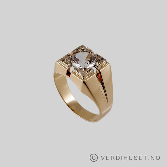 Hovedbilde Herre-ring i 14 K gull med blank sten