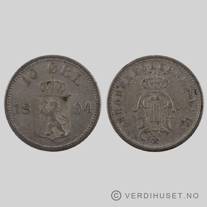 Hovedbilde 10 Øre 1894 Kv 1+