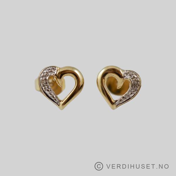 Hovedbilde Ørepynt/Hjerter i 14 K gull med blank sten