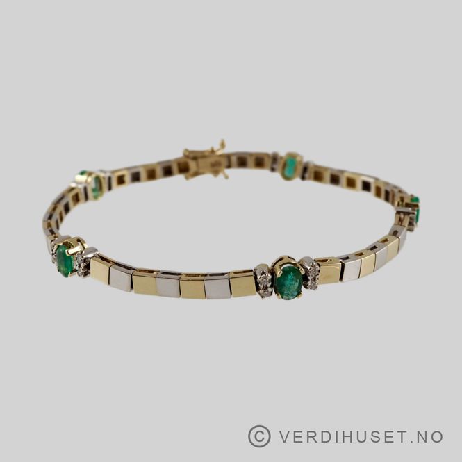 Hovedbilde Armbånd i 14 K hvitt og gult gull med smaragder ...