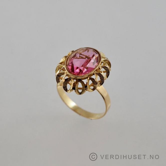 Hovedbilde Ring i 14 K gull med rosa sten
