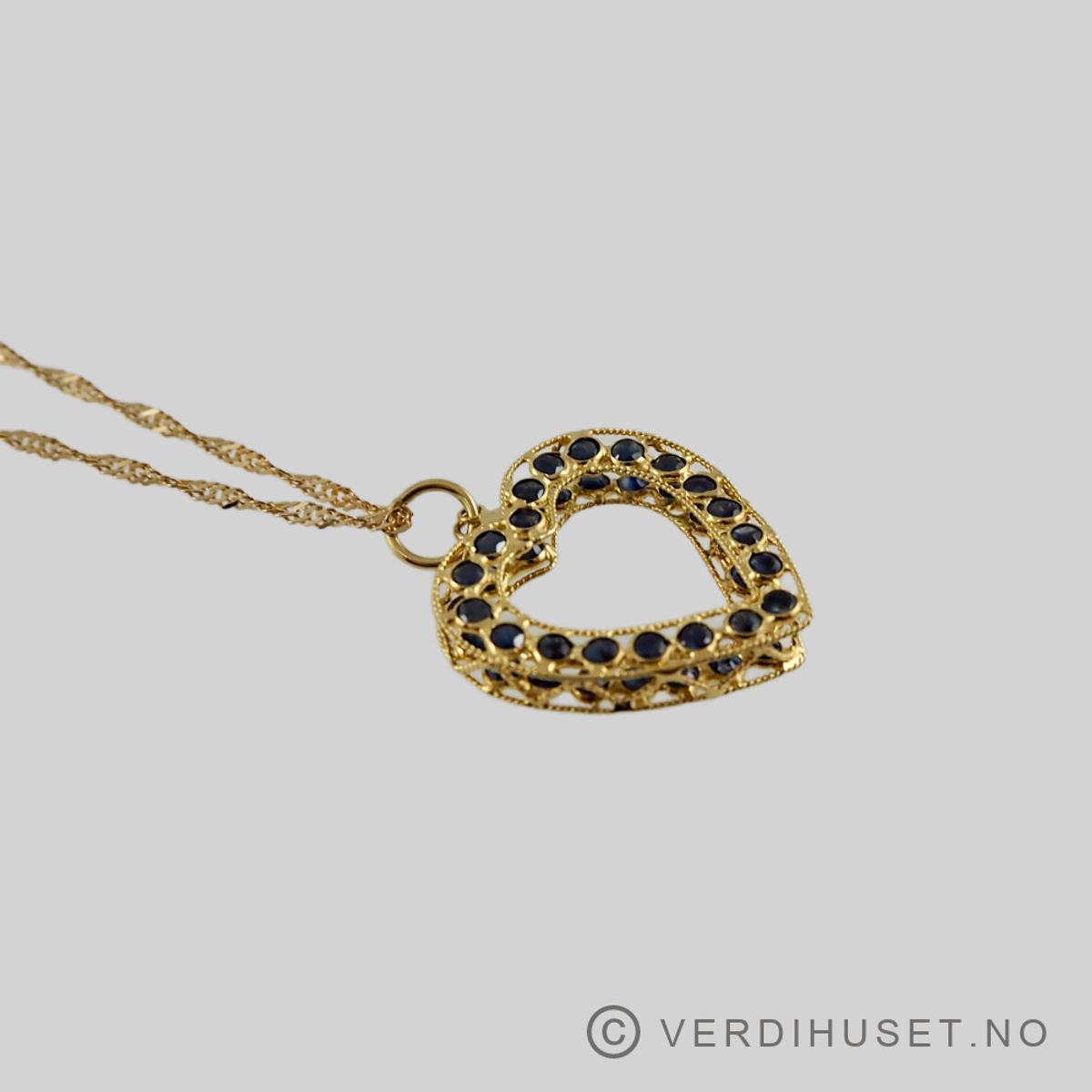 Anheng i 18 K gull med blå stener