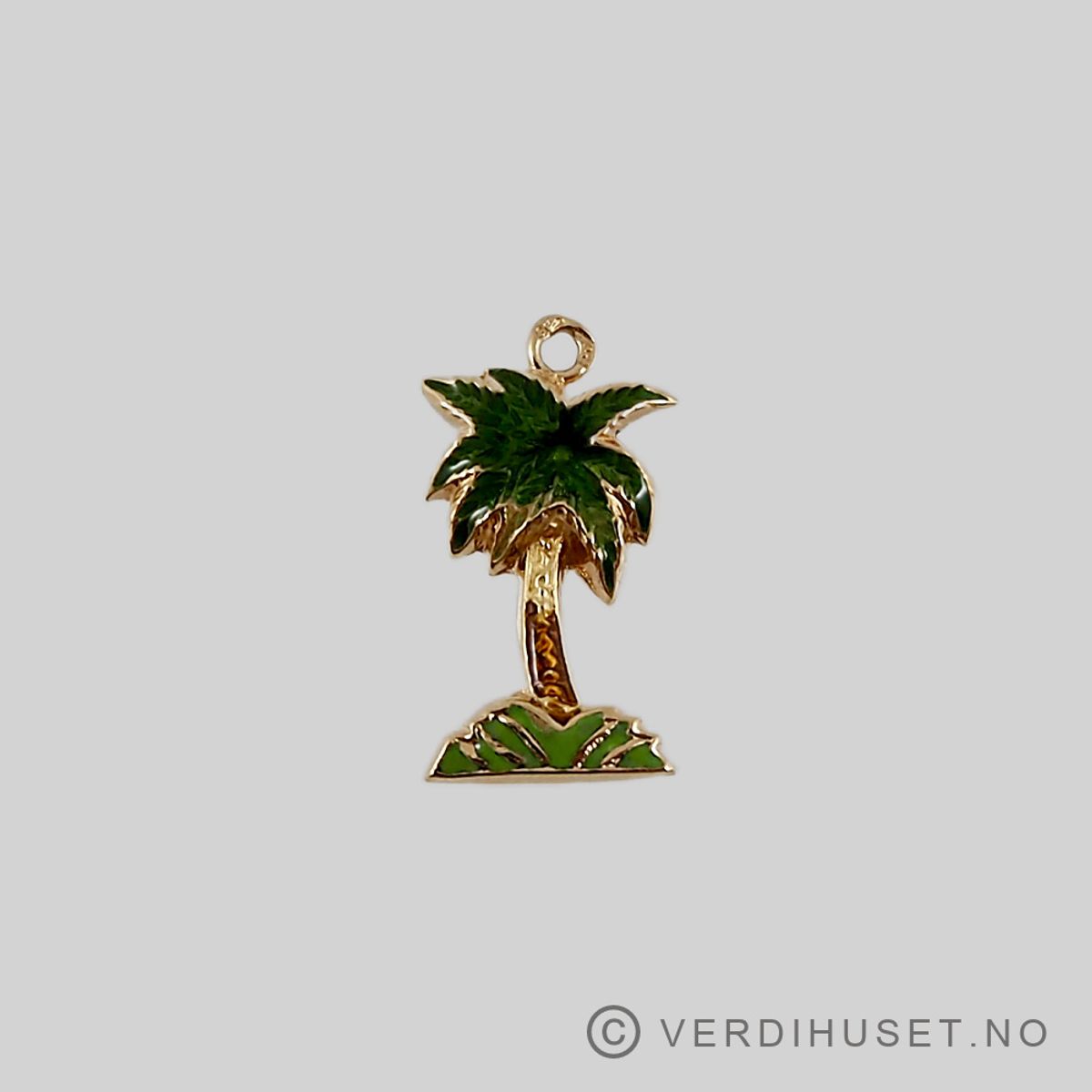 Charm i 18 K gull - Palme med emalje